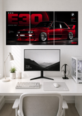 BMW E30 M3 CRYSTAL RED WIDEBODY TRIPTYCH CANVAS POSTER | SPLIT POSER