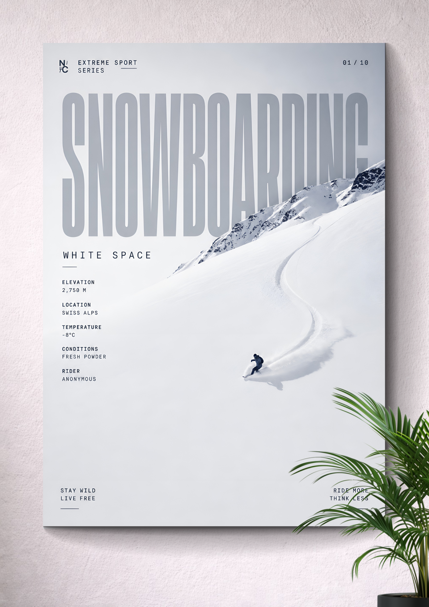 SNOWBOARDING FRESH POWDER | SWISS ALPS WINTER SPORTS ART POSTER