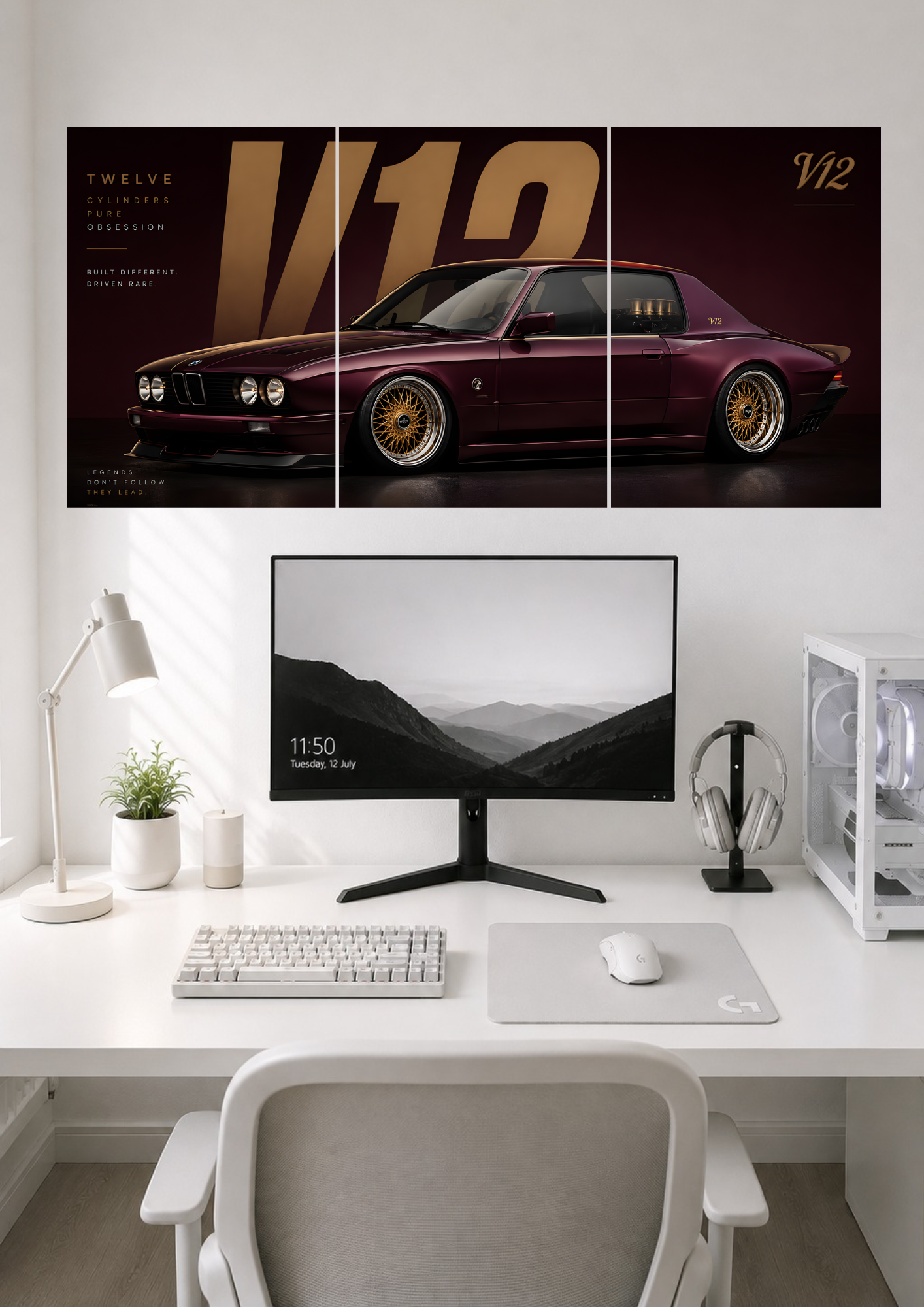 V12 TWELVE CYLINDERS CUSTOM LUXURY CAR TRIPTYCH CANVAS POSTER | SPLIT POSTER