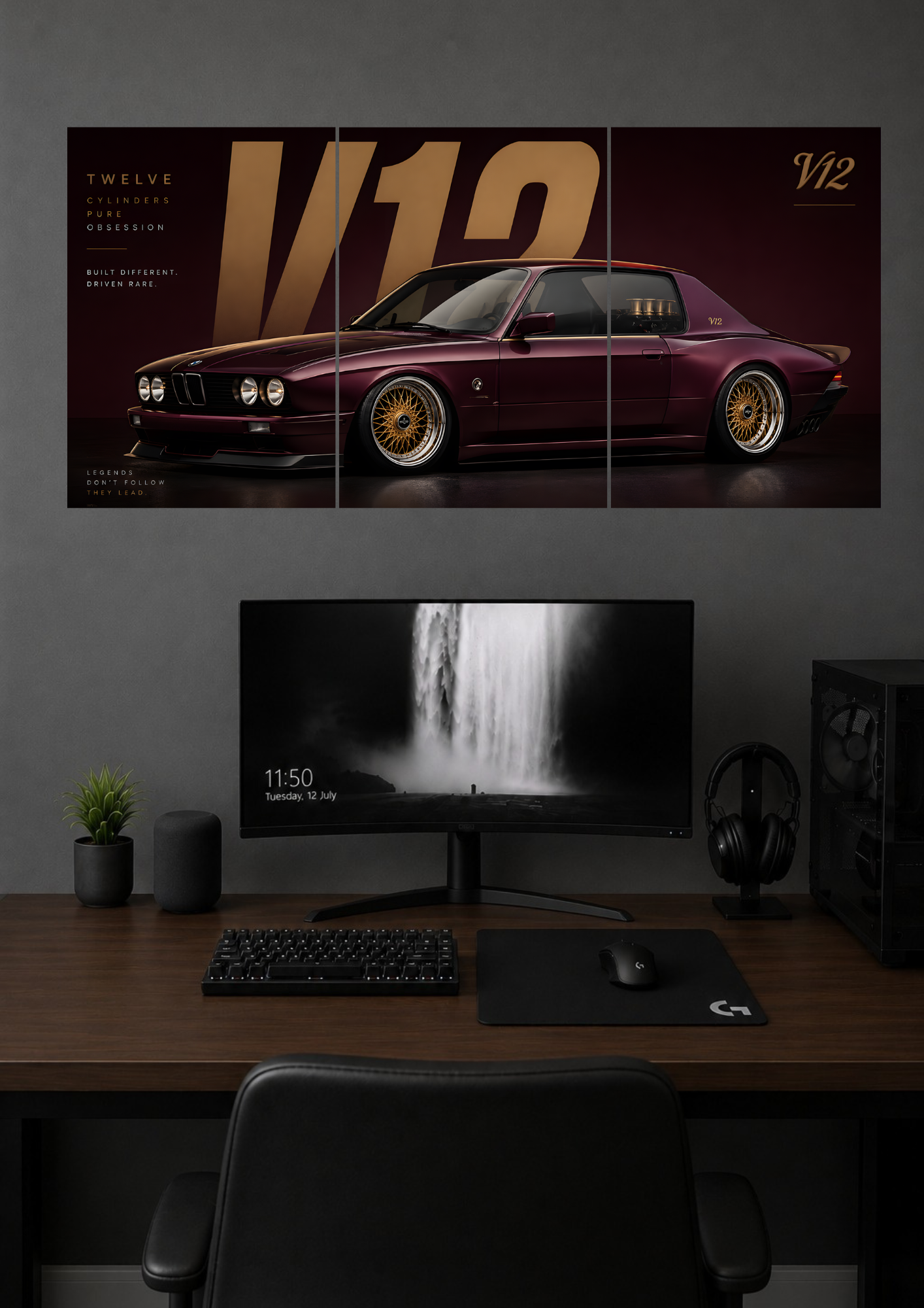 V12 TWELVE CYLINDERS CUSTOM LUXURY CAR TRIPTYCH CANVAS POSTER | SPLIT POSTER