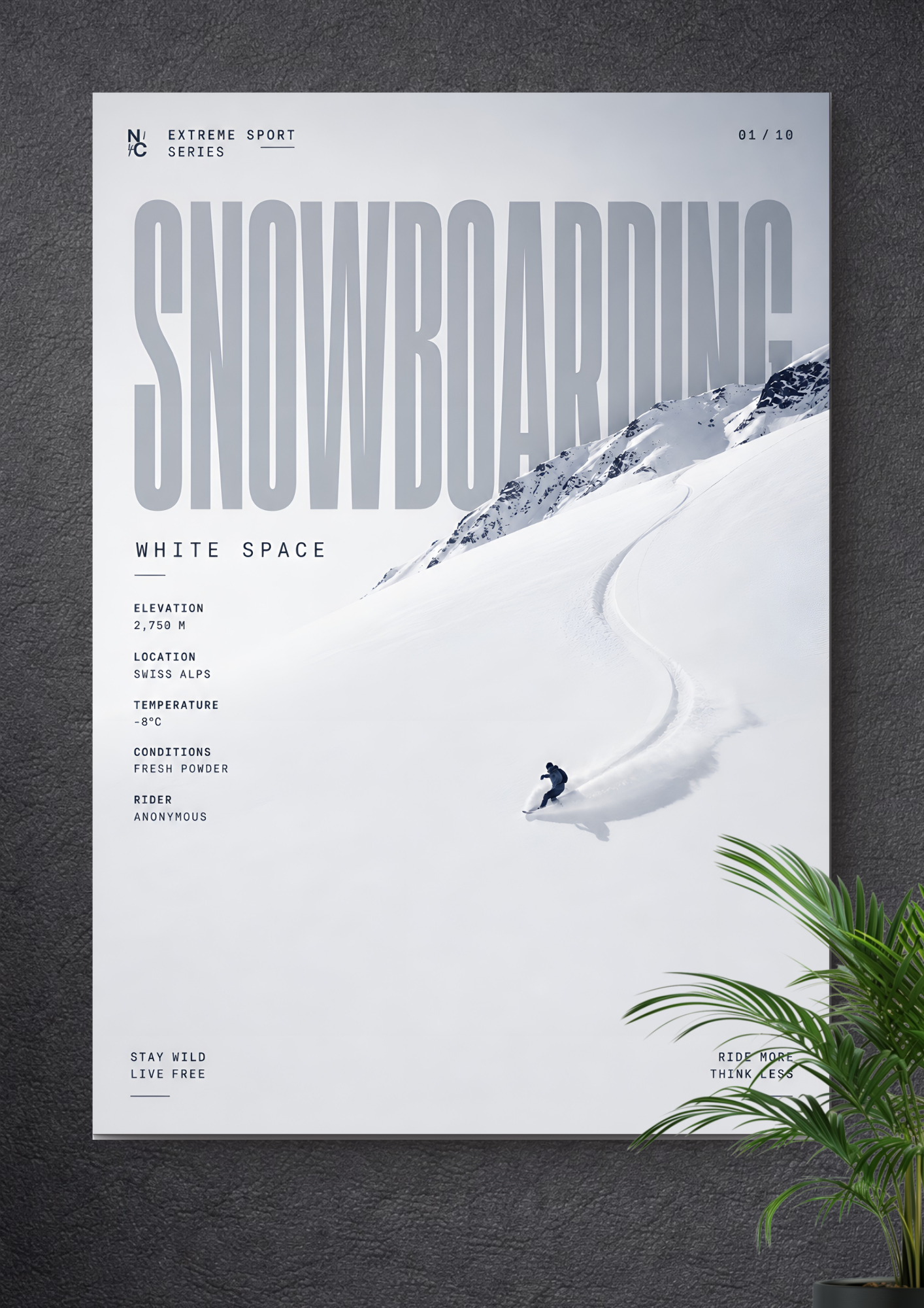 SNOWBOARDING FRESH POWDER | SWISS ALPS WINTER SPORTS ART POSTER