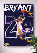 KOBE BRYANT SLAM DUNK POSTER – LOS ANGELES LAKERS #24 RETRO SKETCH CANVAS ART PRINT