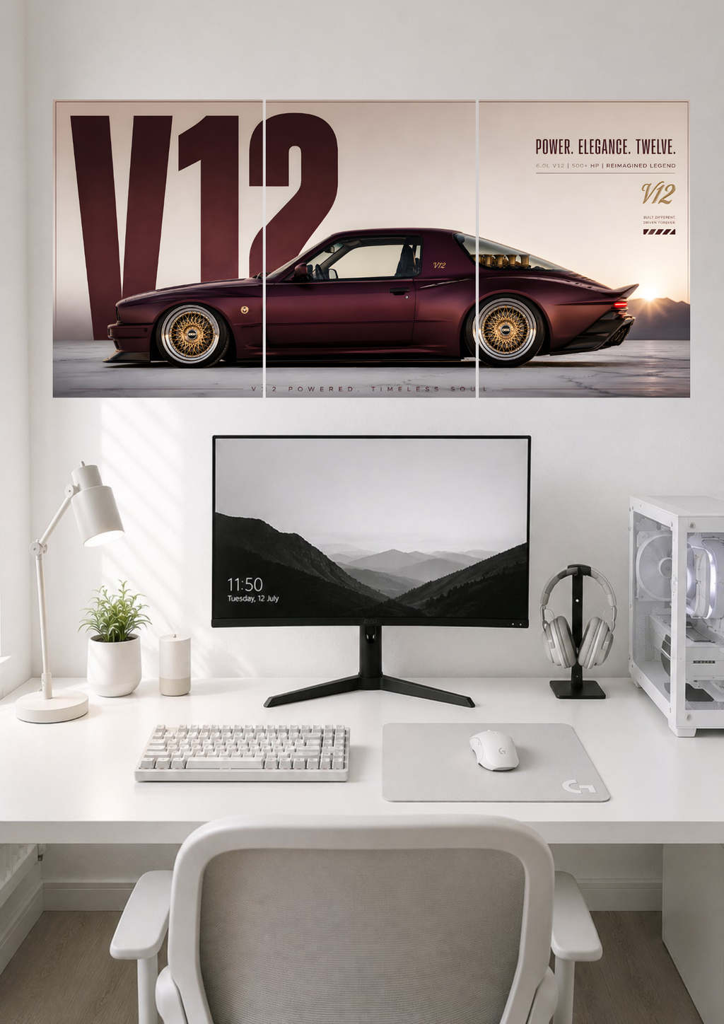 V12 POWER ELEGANCE TWELVE LUXURY CAR TRIPTYCH CANVAS POSTER | SPLIT POSTER