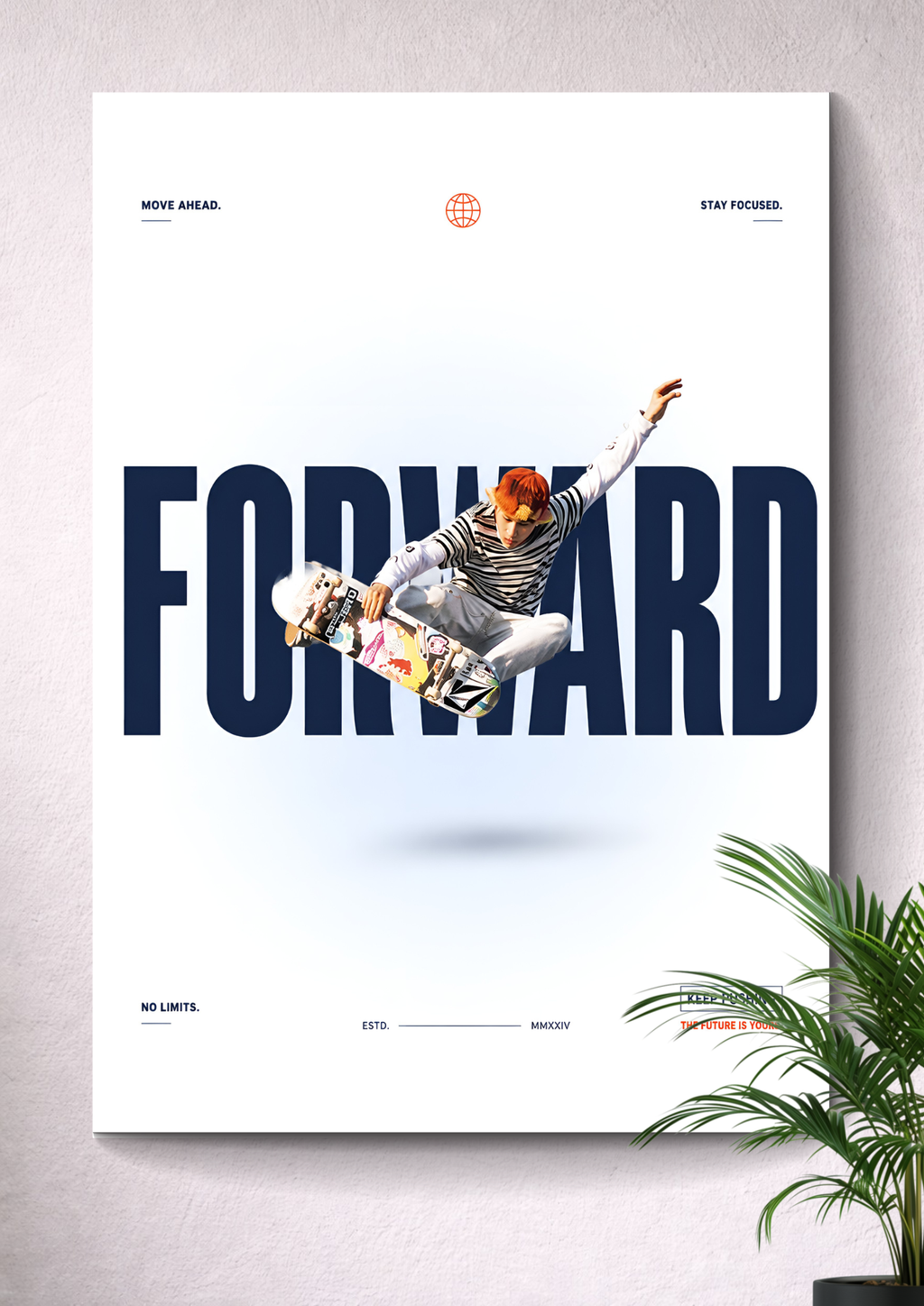 SKATEBOARDING MID-AIR GRAB | MINIMALIST FORWARD TYPOGRAPHY ART POSTER