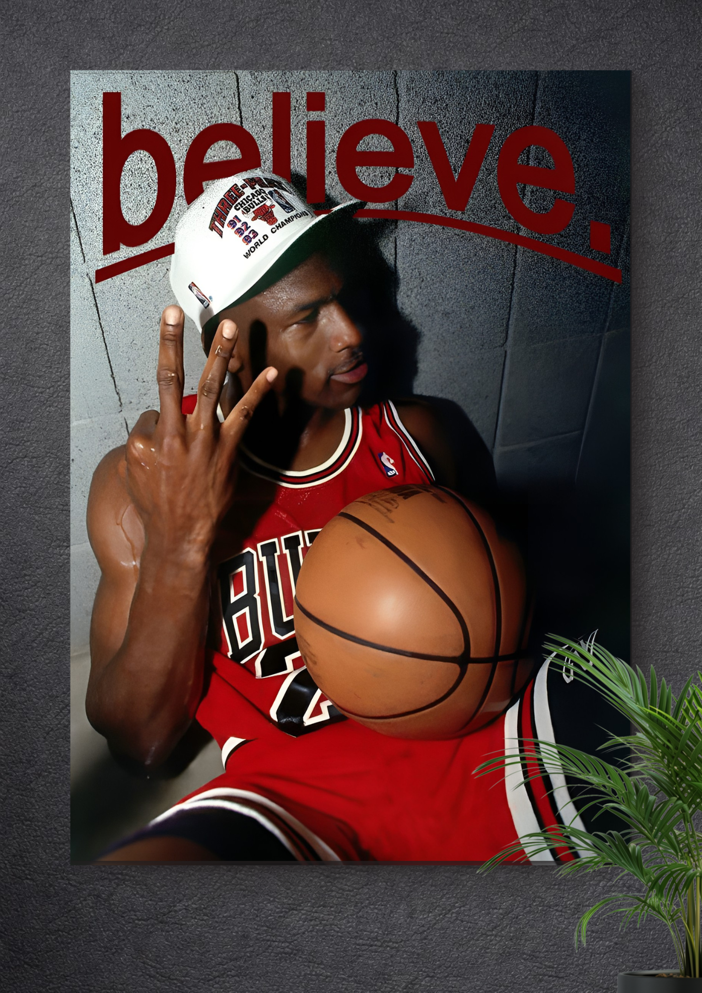 MICHAEL JORDAN "BELIEVE" THREE-PEAT POSTER – CHICAGO BULLS 1993 CHAMPIONSHIP NBA CANVAS ART PRINT