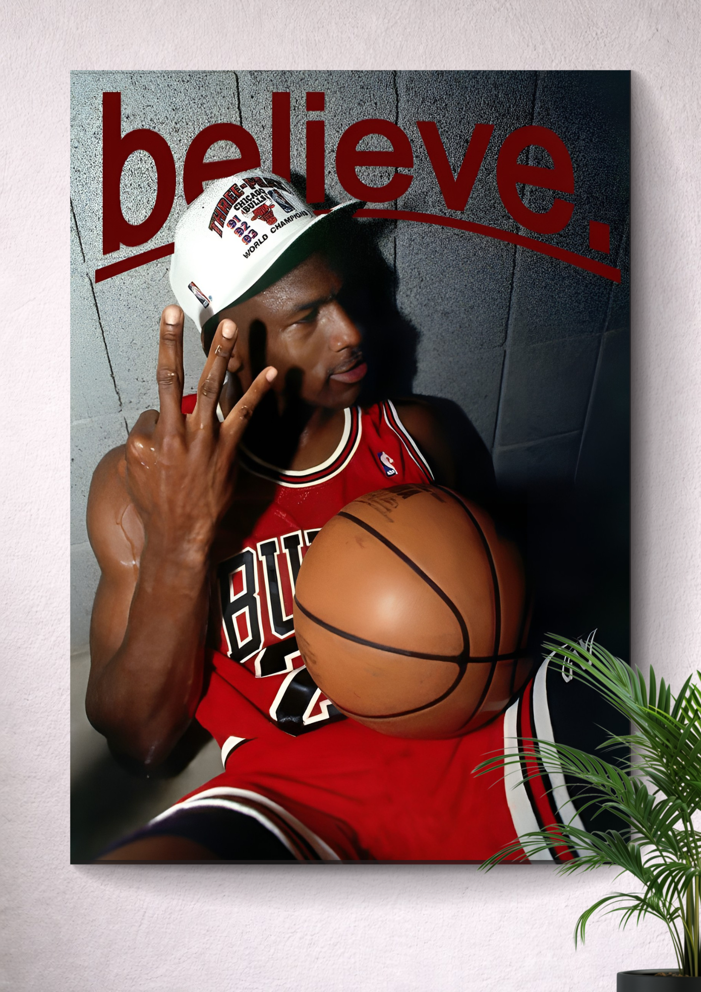 MICHAEL JORDAN "BELIEVE" THREE-PEAT POSTER – CHICAGO BULLS 1993 CHAMPIONSHIP NBA CANVAS ART PRINT