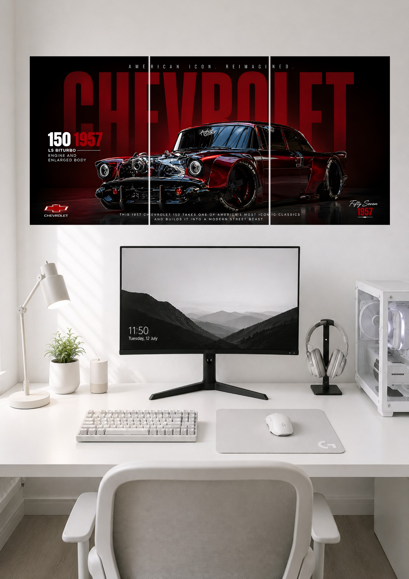 1957 CHEVROLET 150 RESTOMOD WIDEBODY TRIPTYCH CANVAS POSTER | SPLIT POSTER