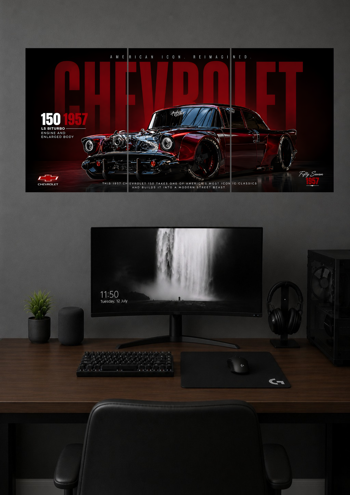 1957 CHEVROLET 150 RESTOMOD WIDEBODY TRIPTYCH CANVAS POSTER | SPLIT POSTER