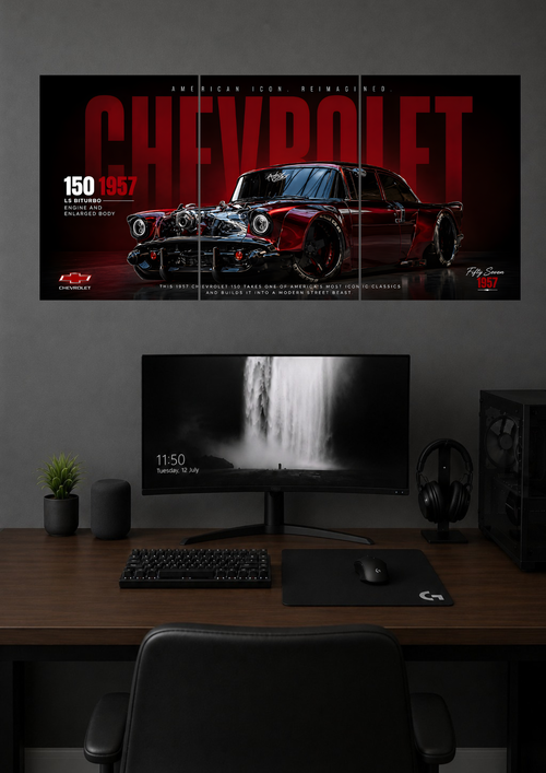 1957 CHEVROLET 150 RESTOMOD WIDEBODY TRIPTYCH CANVAS POSTER | SPLIT POSTER