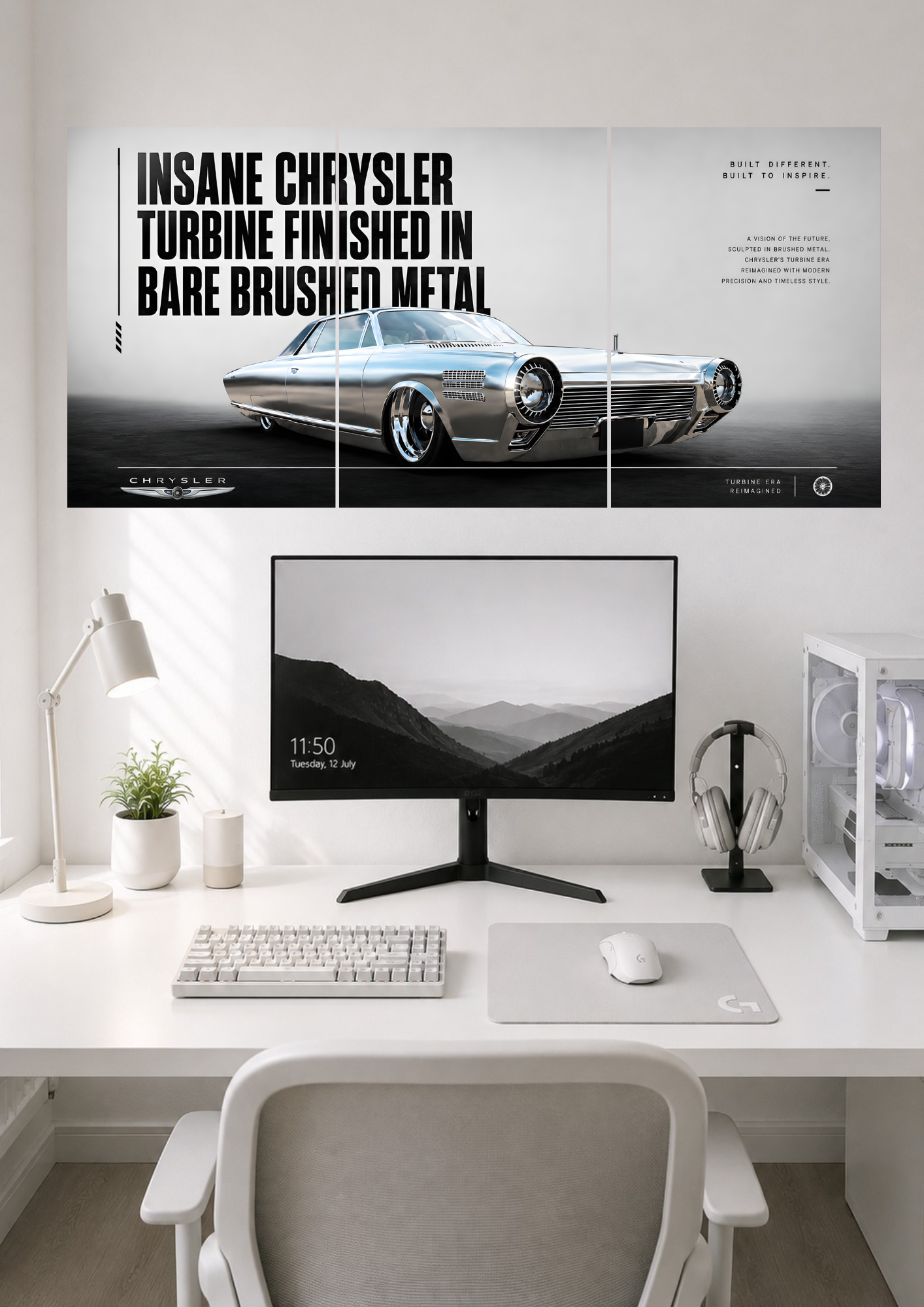 CHRYSLER TURBINE CONCEPT BARE BRUSHED METAL TRIPTYCH CANVAS POSTER | SPLIT POSTER