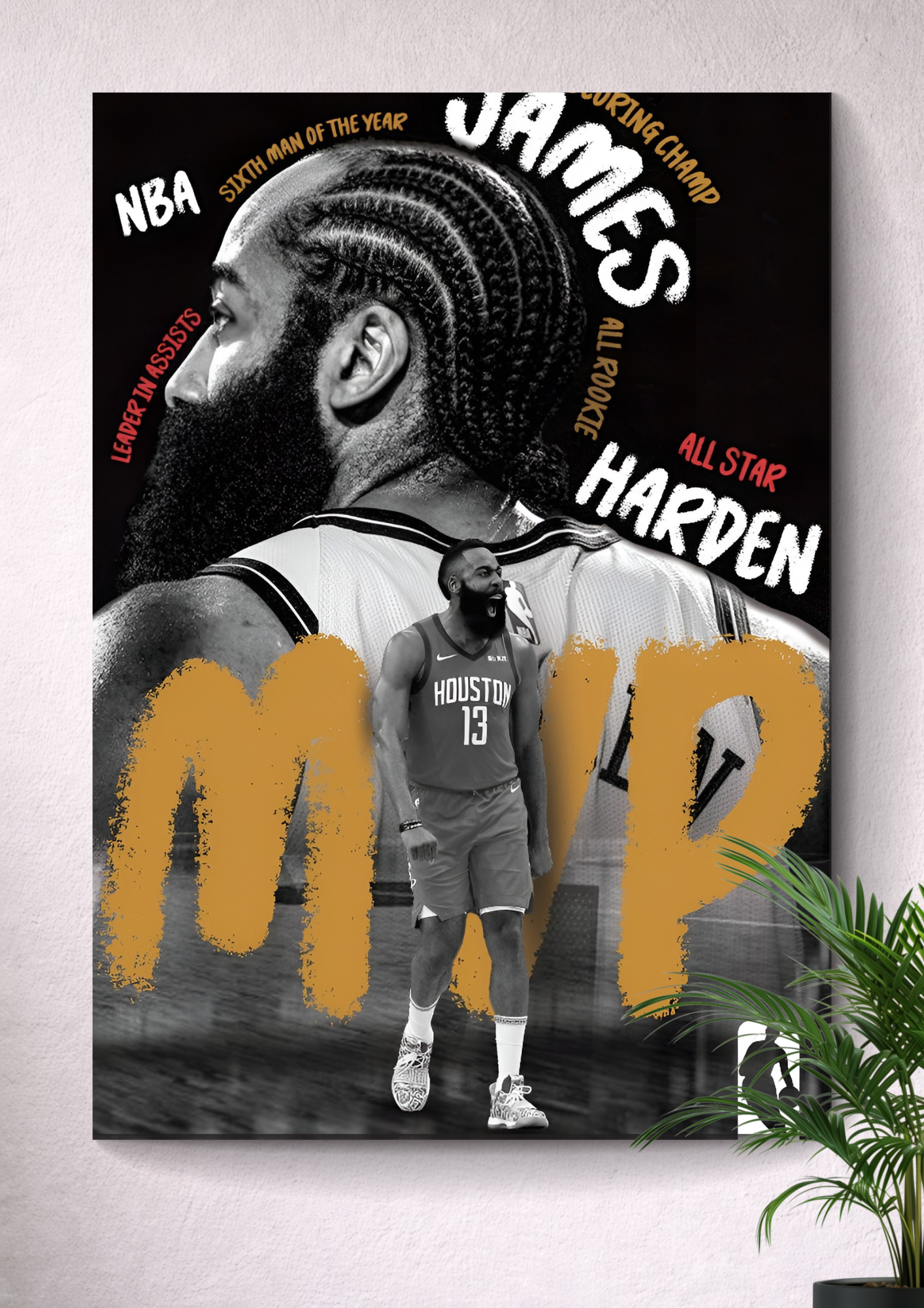 JAMES HARDEN "MVP" POSTER – HOUSTON ROCKETS #13 RETRO CANVAS ART PRINT