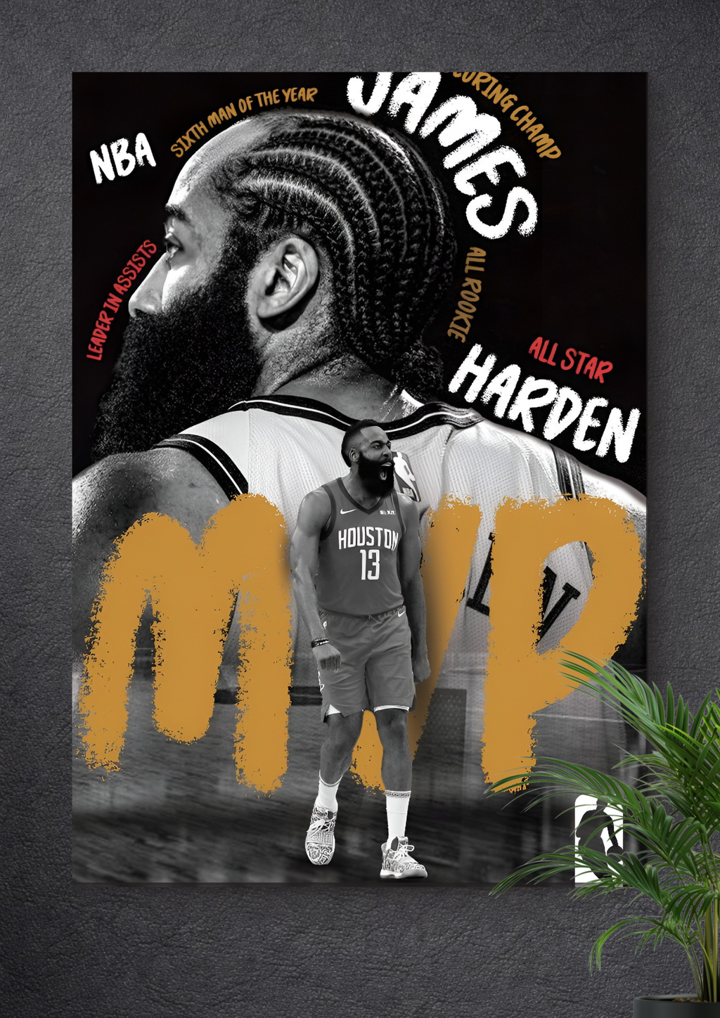 JAMES HARDEN "MVP" POSTER – HOUSTON ROCKETS #13 RETRO CANVAS ART PRINT