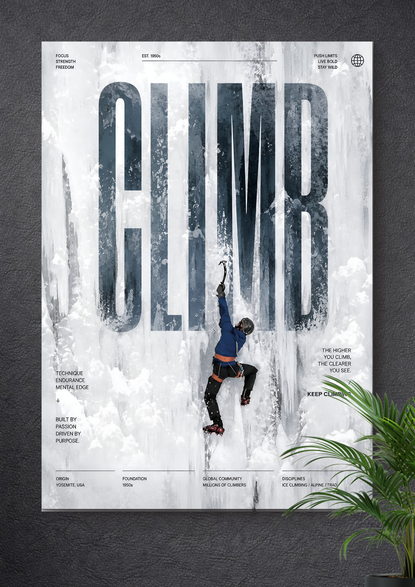 ICE CLIMBING GLACIER ASCENT | CLIMB TYPOGRAPHY WINTER SPORTS ART POSTER