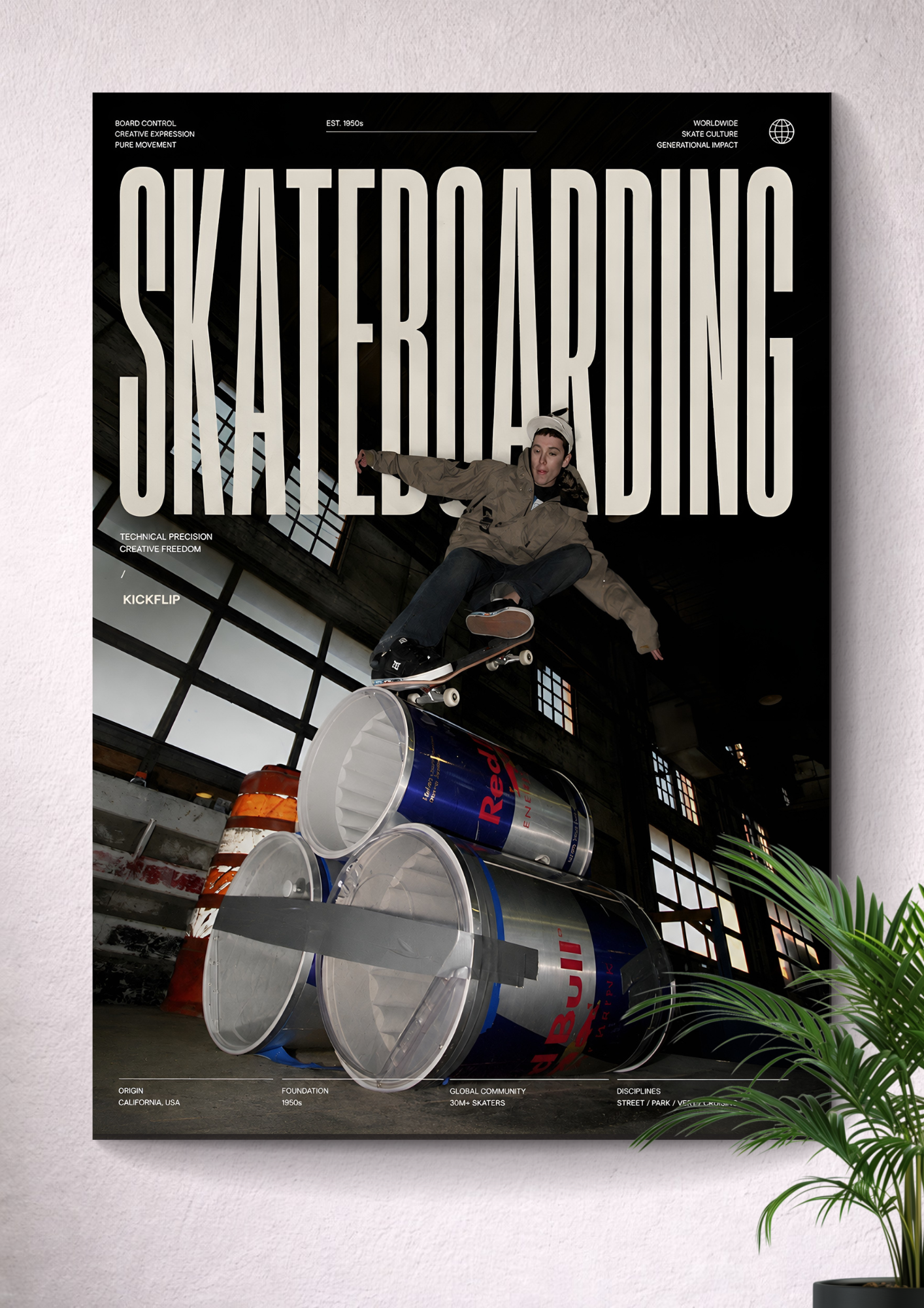 SKATEBOARDING KICKFLIP TRICK | URBAN EXTREME SPORTS ART POSTER