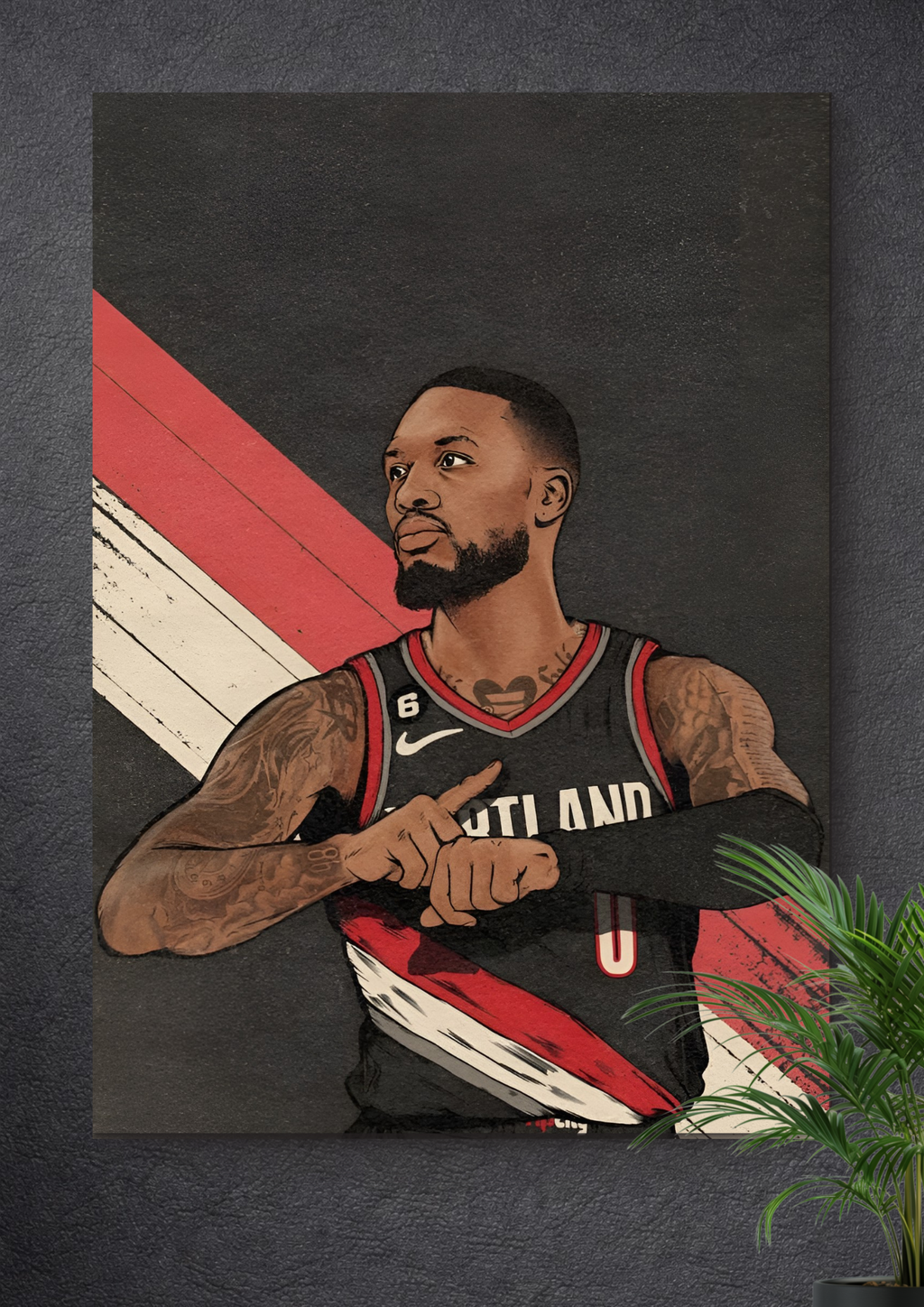 DAMIAN LILLARD ART PRINT, RIP CITY PORTRAIT, NBA SPORTS ILLUSTRATION CANVAS WALL ART