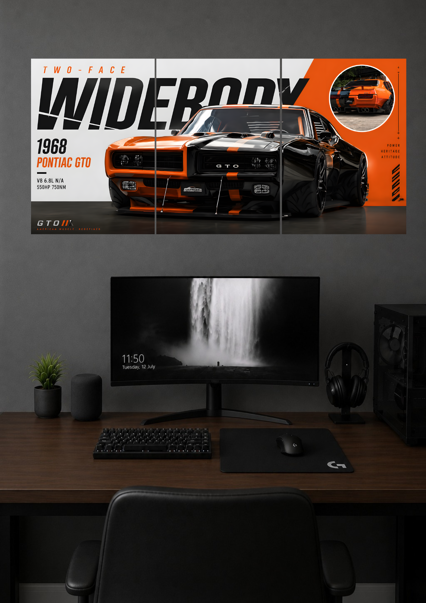 TWO-FACE WIDEBODY 1968 PONTIAC GTO AMERICAN MUSCLE REIMAGINED | SPLIT POSTER