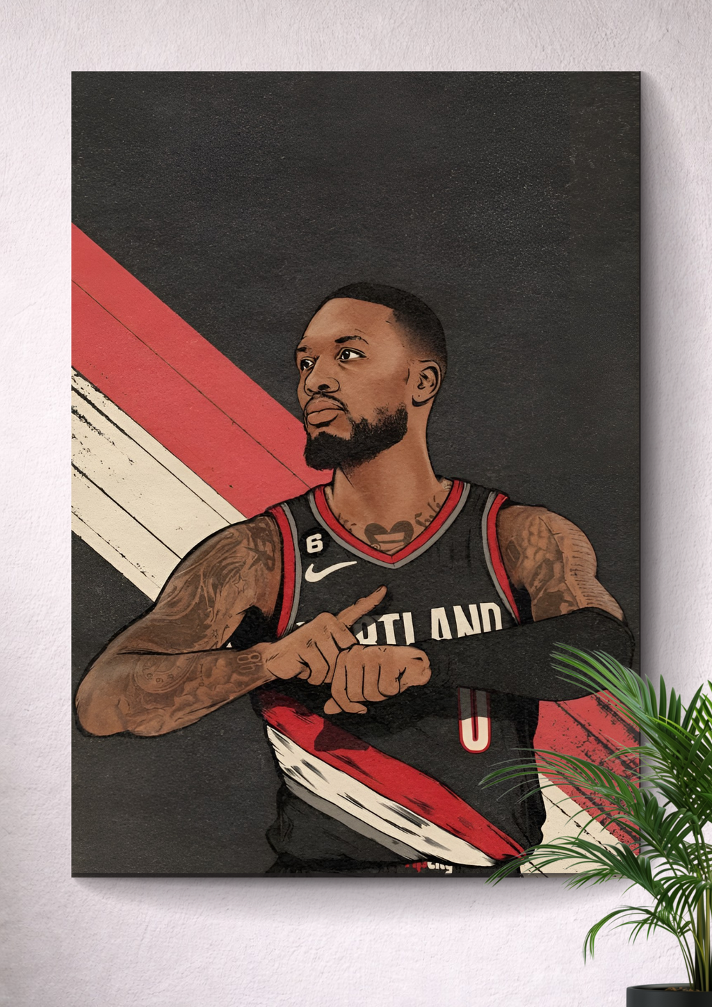 DAMIAN LILLARD ART PRINT, RIP CITY PORTRAIT, NBA SPORTS ILLUSTRATION CANVAS WALL ART