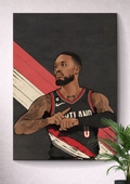 DAMIAN LILLARD ART PRINT, RIP CITY PORTRAIT, NBA SPORTS ILLUSTRATION CANVAS WALL ART