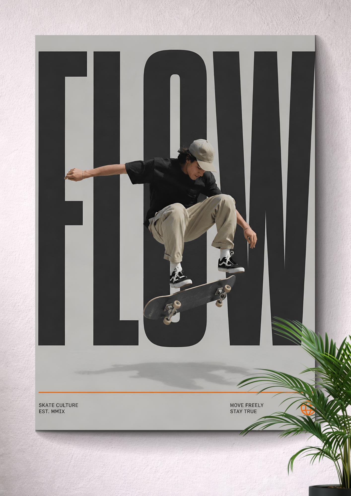 SKATEBOARDING OLLIE TRICK | FLOW TYPOGRAPHY MINIMALIST URBAN ART POSTER
