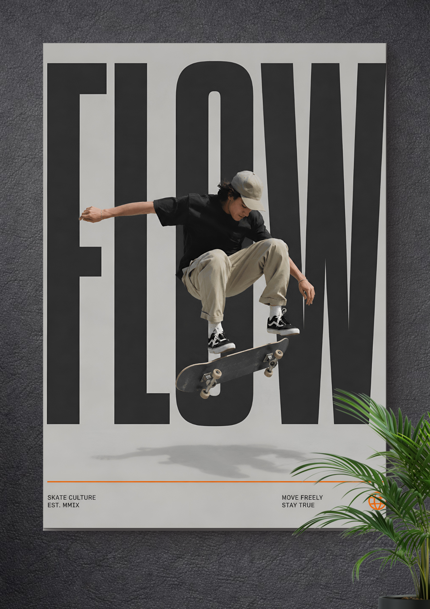 SKATEBOARDING OLLIE TRICK | FLOW TYPOGRAPHY MINIMALIST URBAN ART POSTER