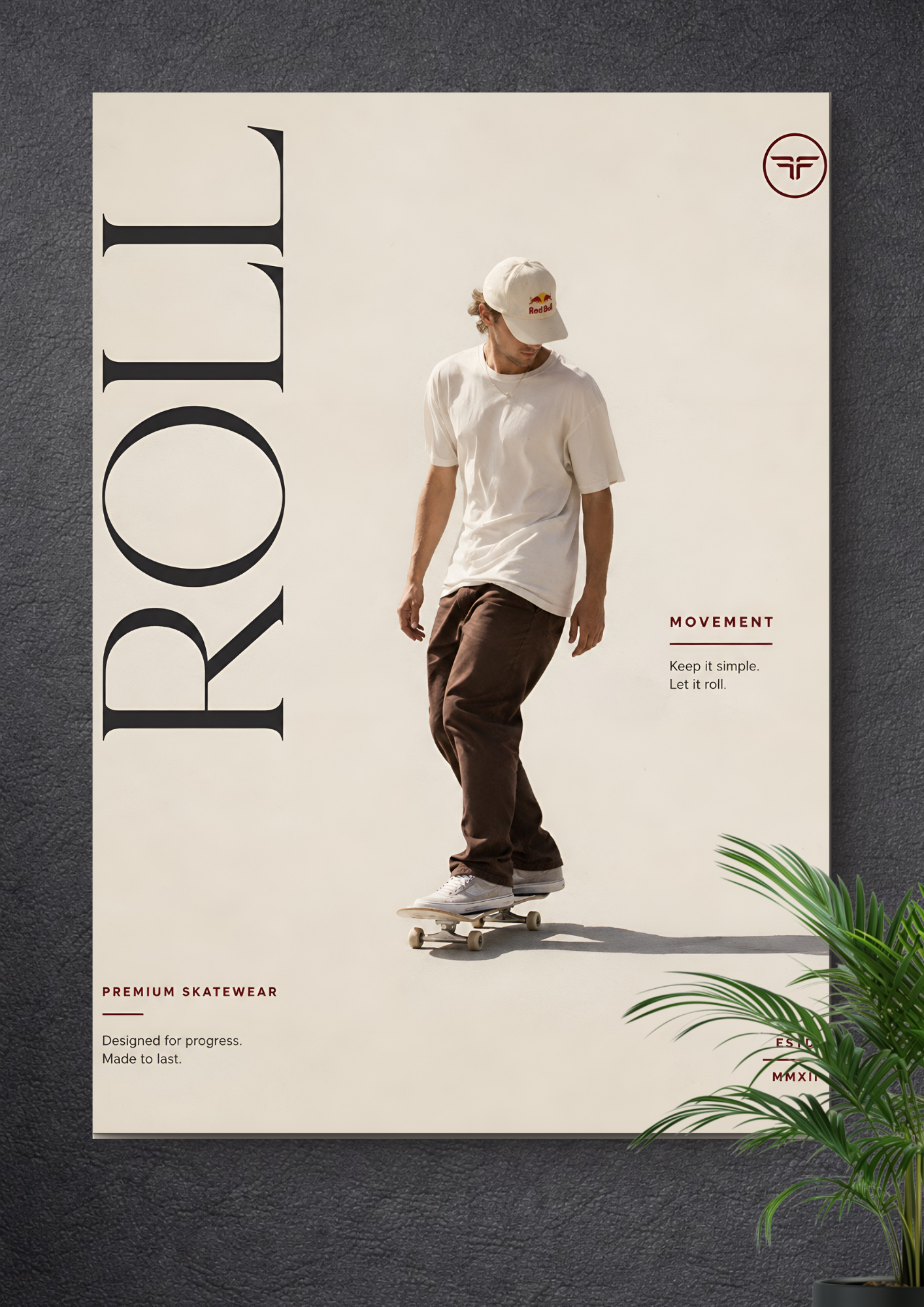 SKATEBOARDING STREET RIDING | ROLL TYPOGRAPHY MINIMALIST SKATEWEAR ART POSTER