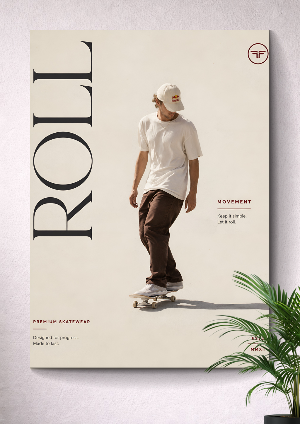 SKATEBOARDING STREET RIDING | ROLL TYPOGRAPHY MINIMALIST SKATEWEAR ART POSTER
