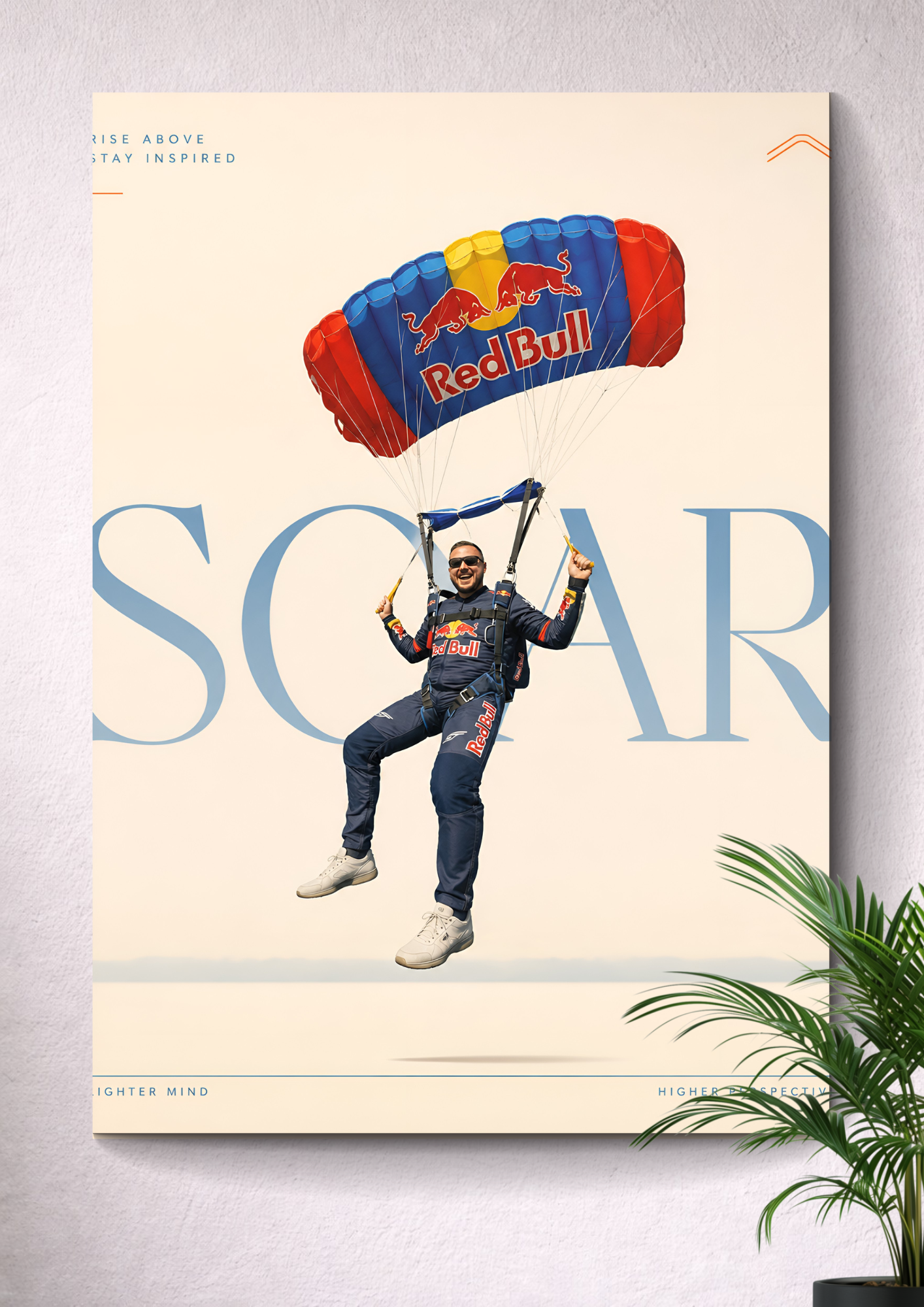 BASE JUMPING PARACHUTE FLIGHT | SOAR TYPOGRAPHY RED BULL SKY ADVENTURE ART POSTER