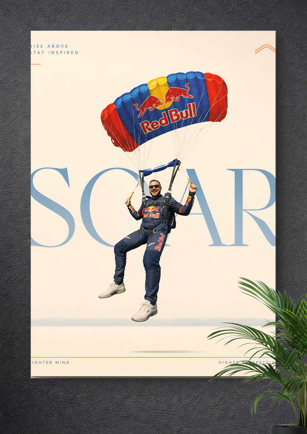 BASE JUMPING PARACHUTE FLIGHT | SOAR TYPOGRAPHY RED BULL SKY ADVENTURE ART POSTER