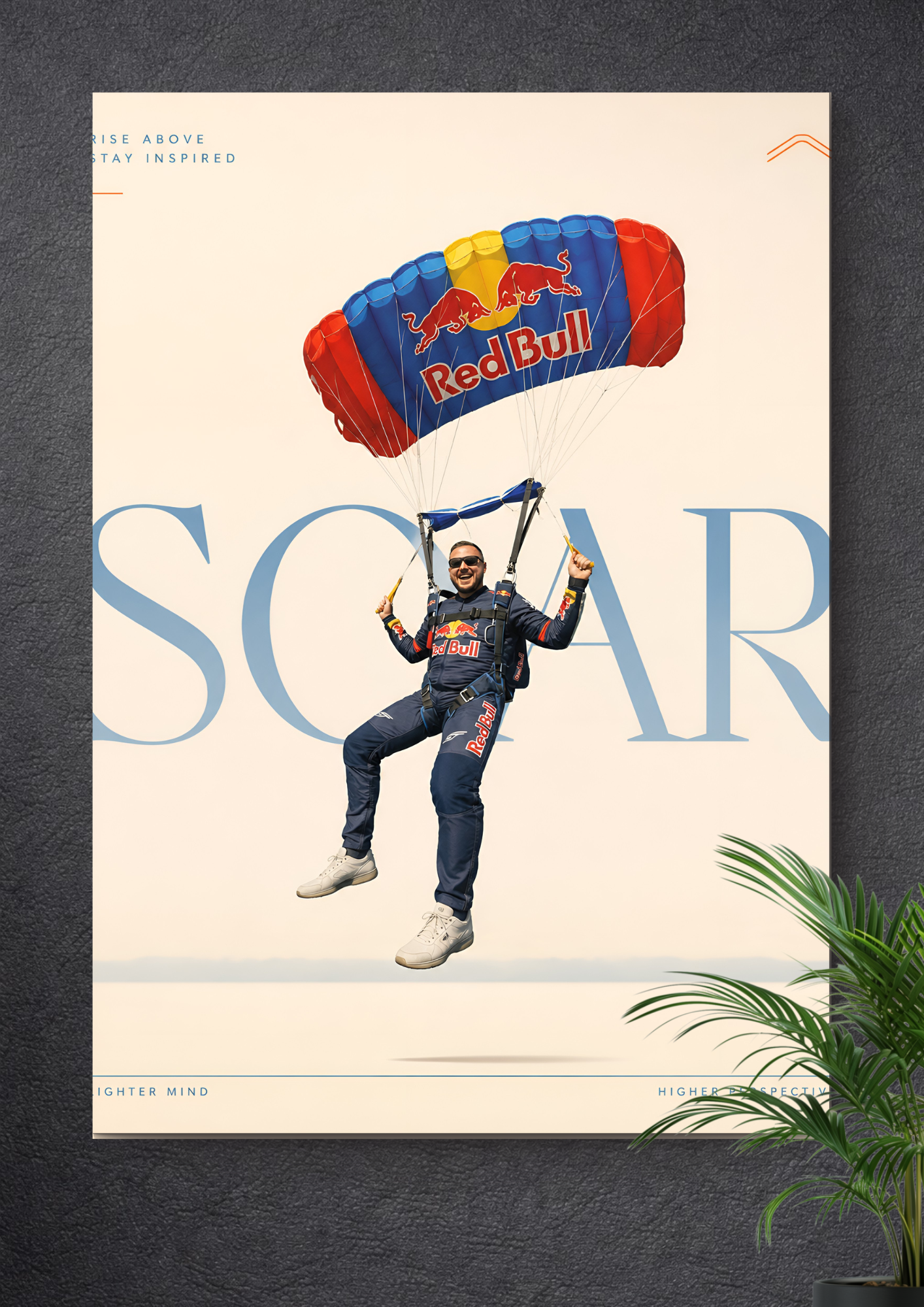 BASE JUMPING PARACHUTE FLIGHT | SOAR TYPOGRAPHY RED BULL SKY ADVENTURE ART POSTER