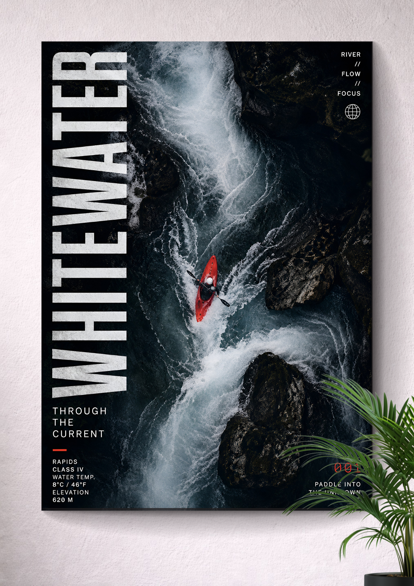 WHITEWATER KAYAKING RAPIDS | THROUGH THE CURRENT ADVENTURE ART POSTER