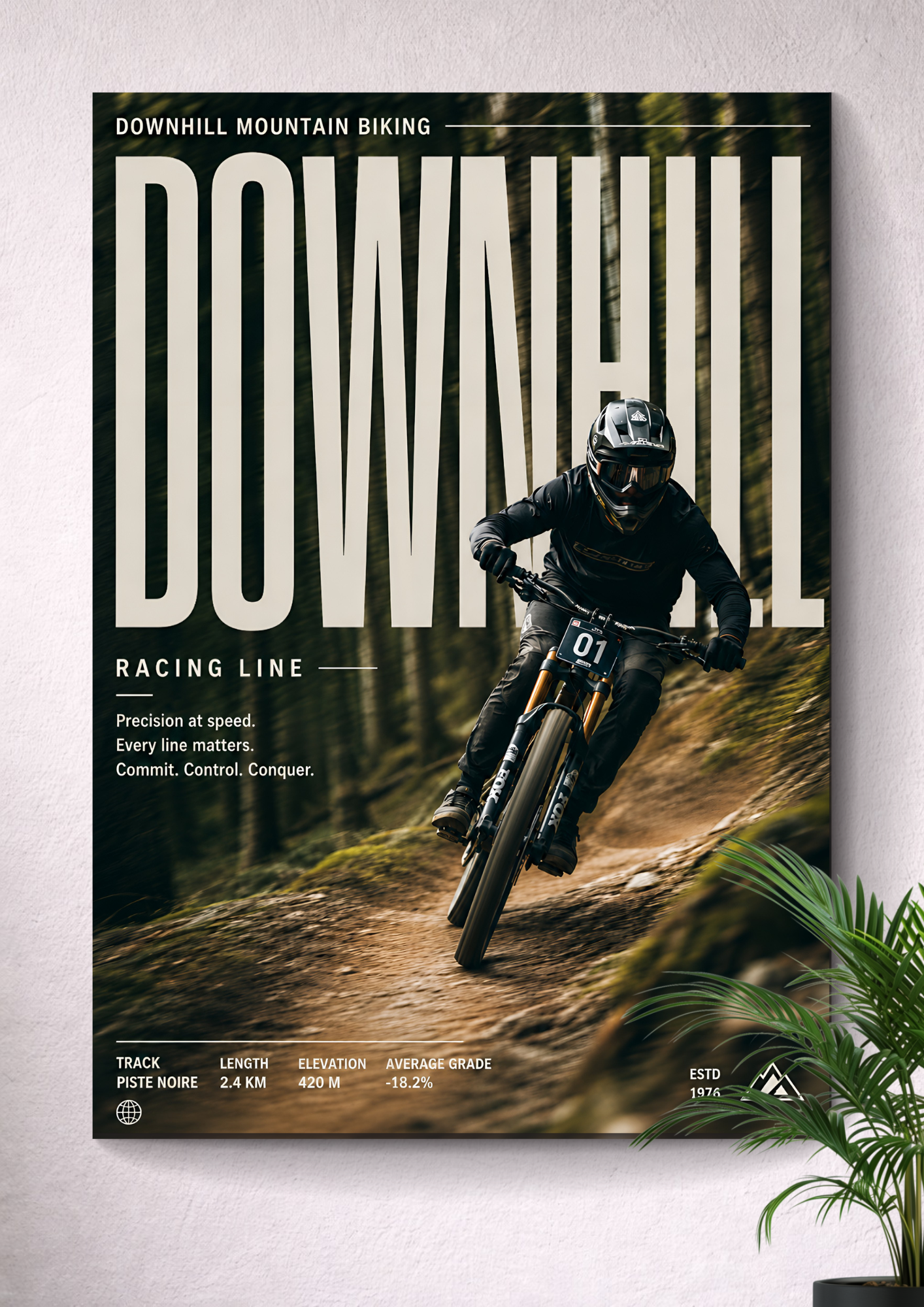 DOWNHILL MOUNTAIN BIKING RACING LINE | FOREST TRAIL EXTREME SPORTS ART POSTER