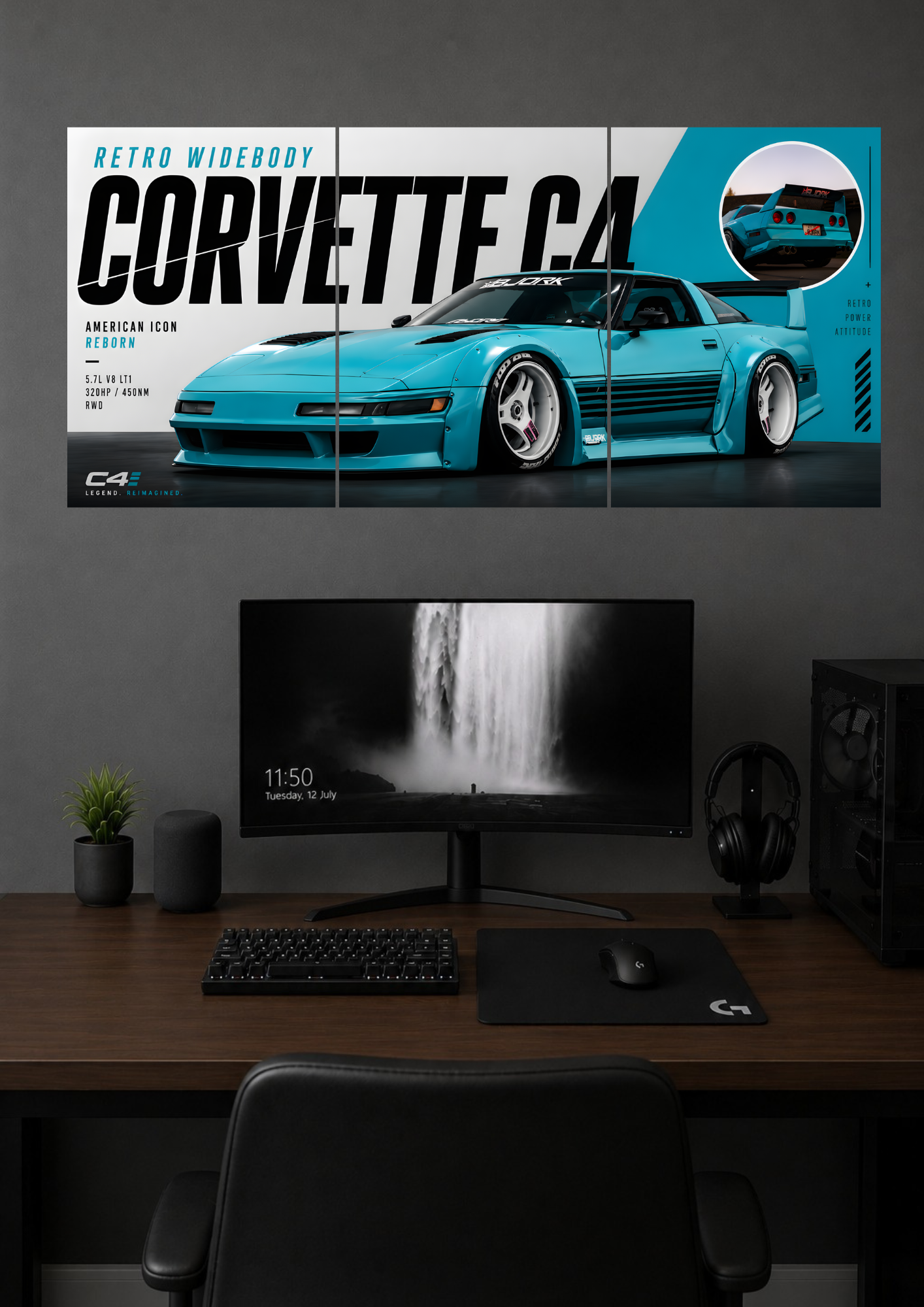 RETRO WIDEBODY CORVETTE C4 AMERICAN ICON REBORN | SPLIT POSTER