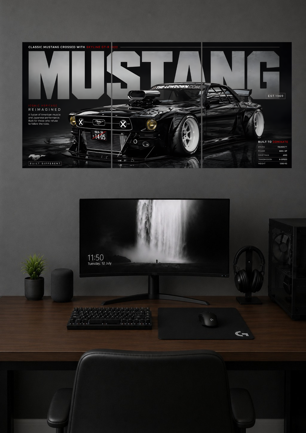 MUSTANG CLASSIC MUSTANG CROSSED WITH SKYLINE GT-R R32 BUILT DIFFERENT | SPLIT POSTER