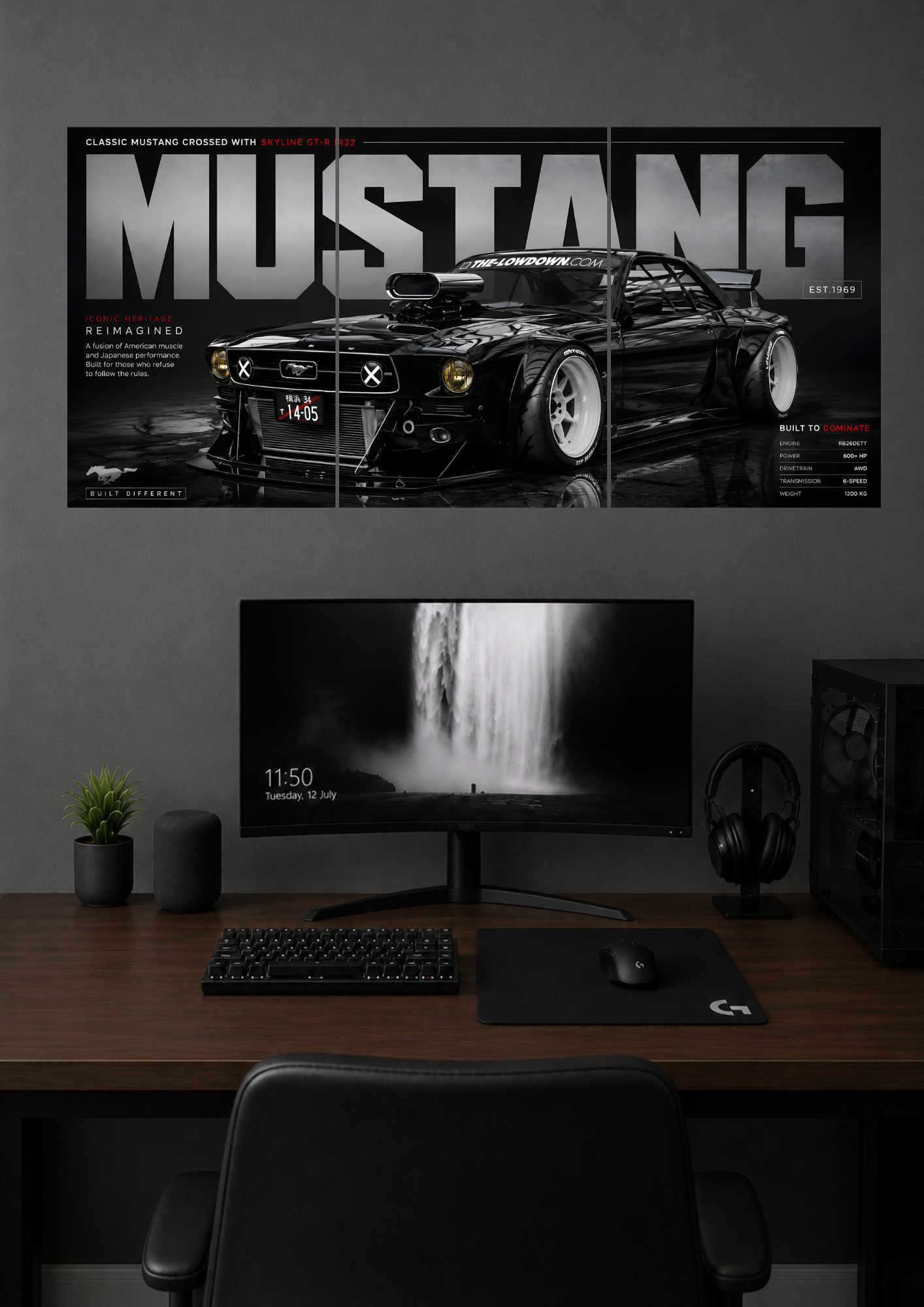 MUSTANG CLASSIC MUSTANG CROSSED WITH SKYLINE GT-R R32 BUILT DIFFERENT | SPLIT POSTER