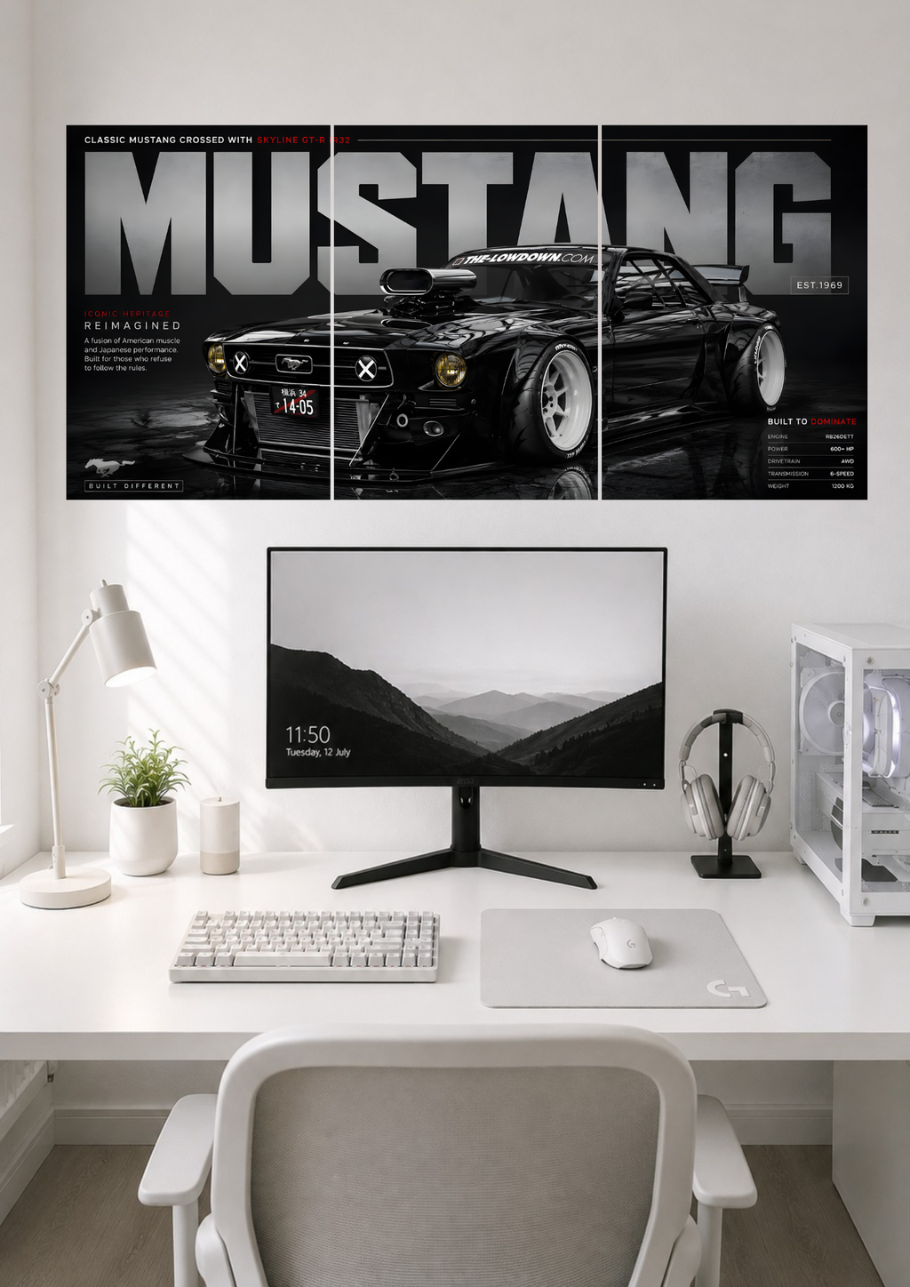 MUSTANG CLASSIC MUSTANG CROSSED WITH SKYLINE GT-R R32 BUILT DIFFERENT | SPLIT POSTER