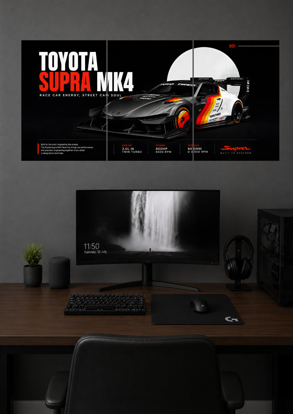 TOYOTA SUPRA MK4 RACING CAR 3 PIECE WALL ART SET | SPLIT POSTER