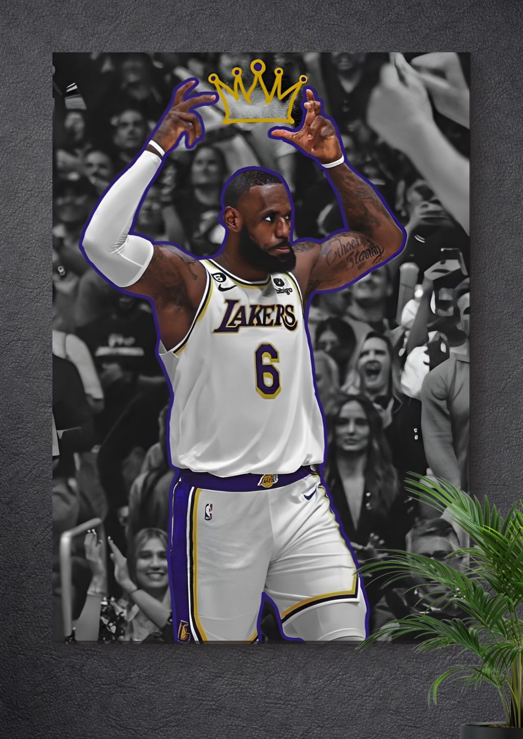 LEBRON JAMES ART PRINT, LOS ANGELES LAKERS RETRO PORTRAIT, NBA KING CROWN CANVAS WALL ART