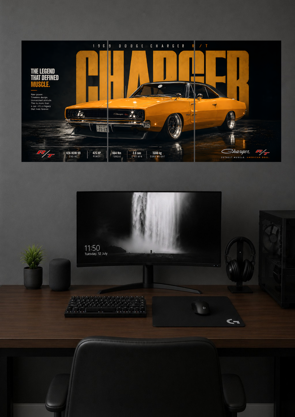 1969 DODGE CHARGER R/T VINTAGE MUSCLE CAR TRIPTYCH POSTER | SPLIT POSTER