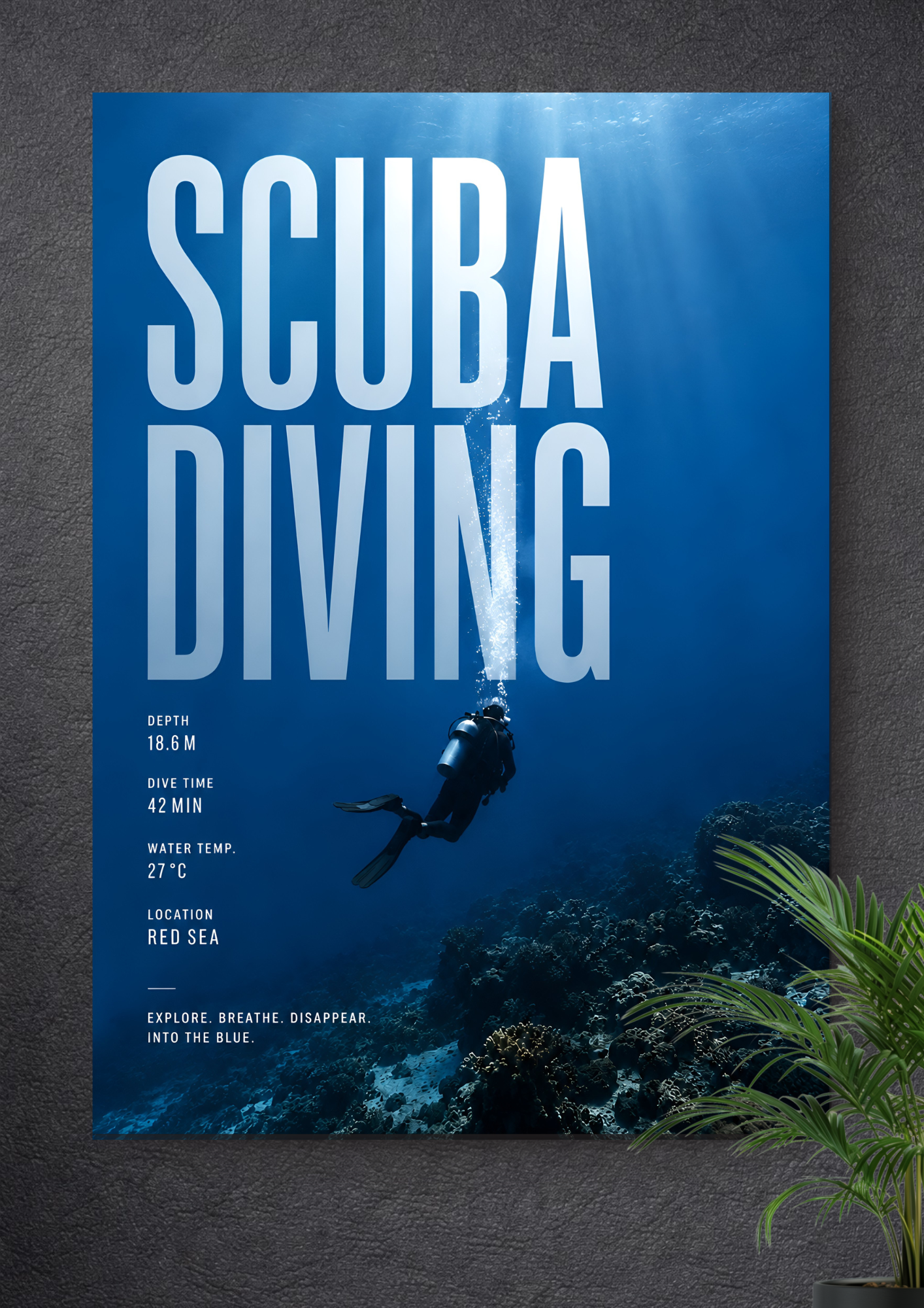 SCUBA DIVING | DEEP BLUE CORAL REEF ADVENTURE ART POSTER