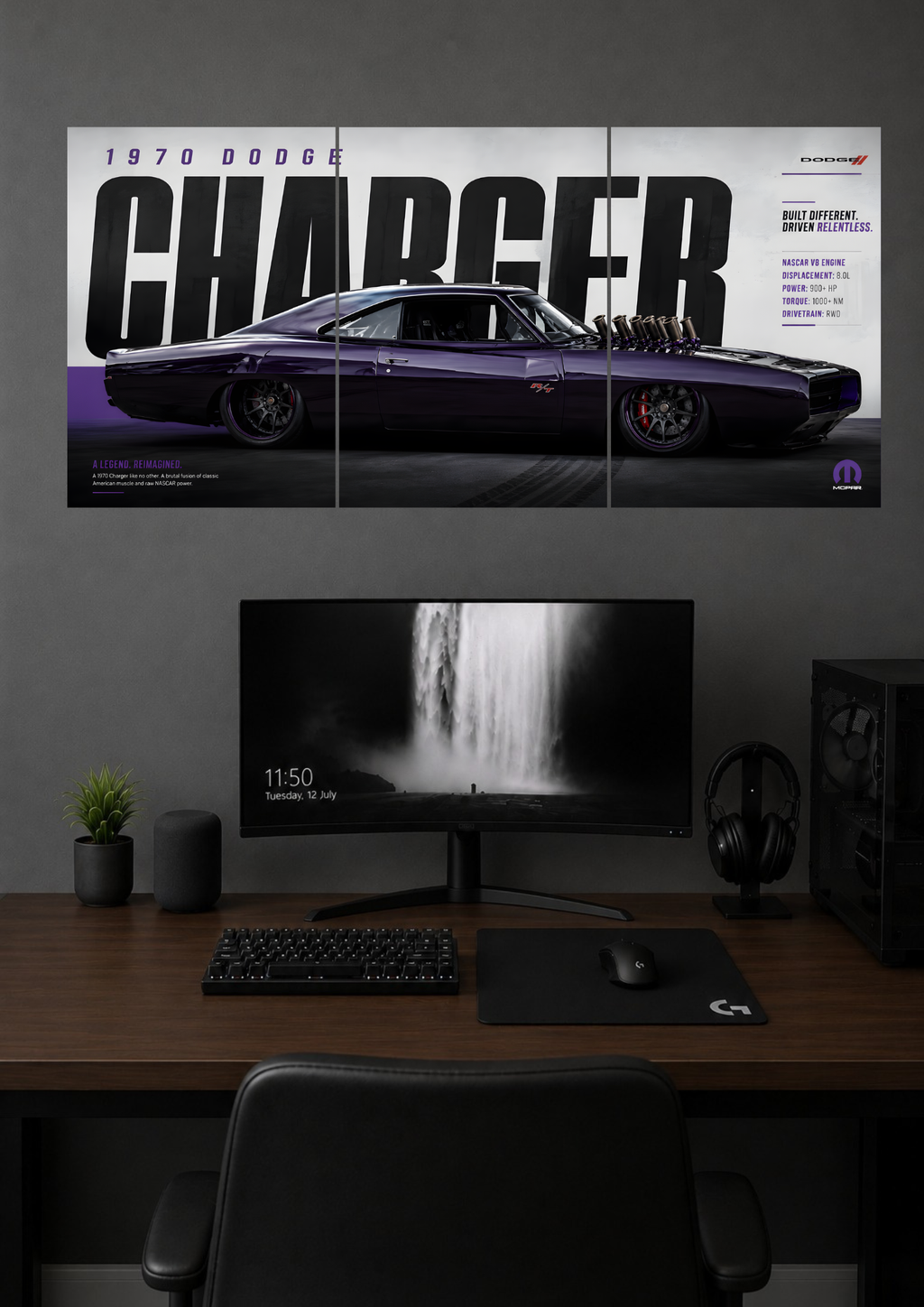 1970 DODGE CHARGER RESTOMOD MUSCLE CAR TRIPTYCH POSTER | SPLIT POSTER