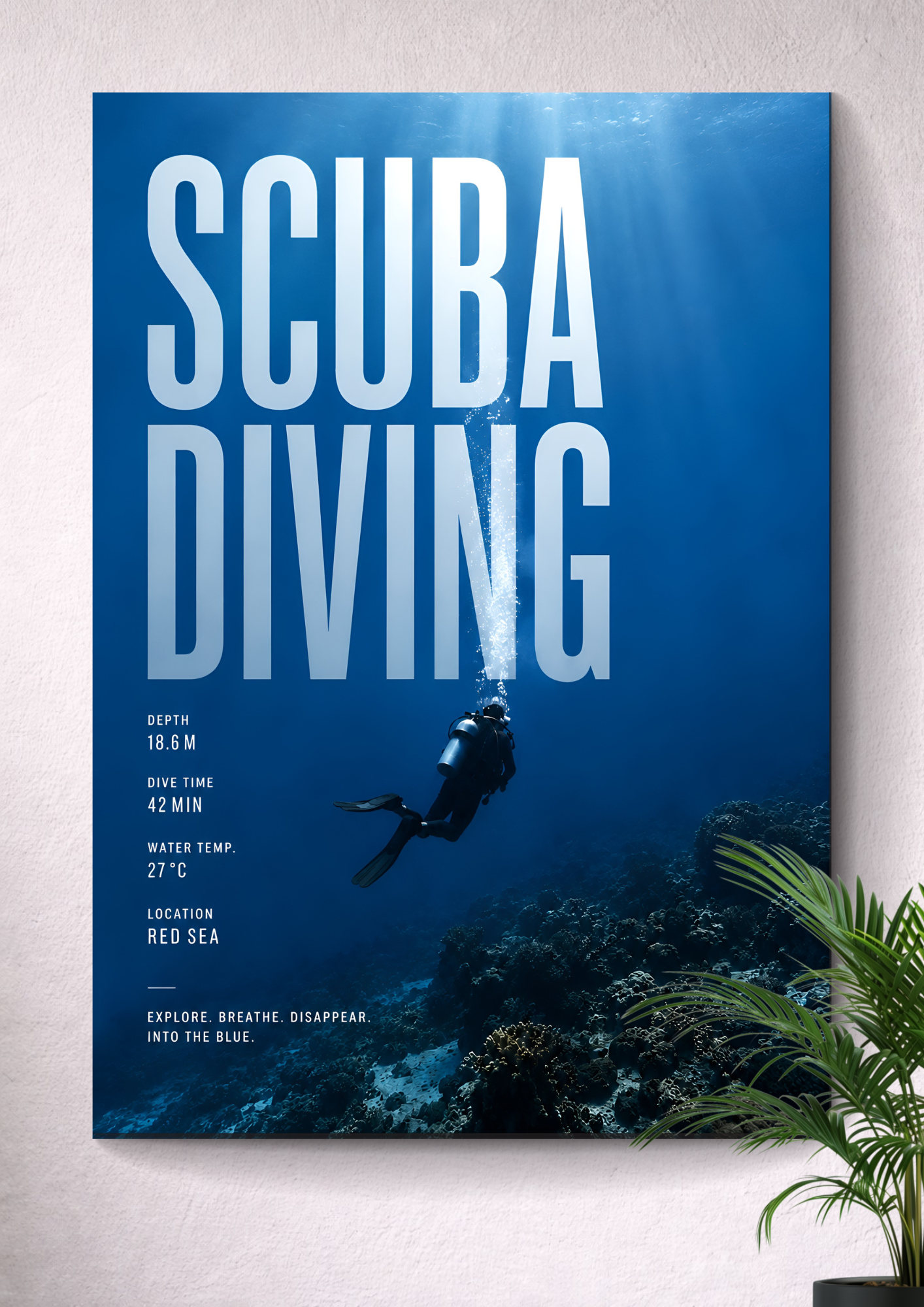 SCUBA DIVING | DEEP BLUE CORAL REEF ADVENTURE ART POSTER