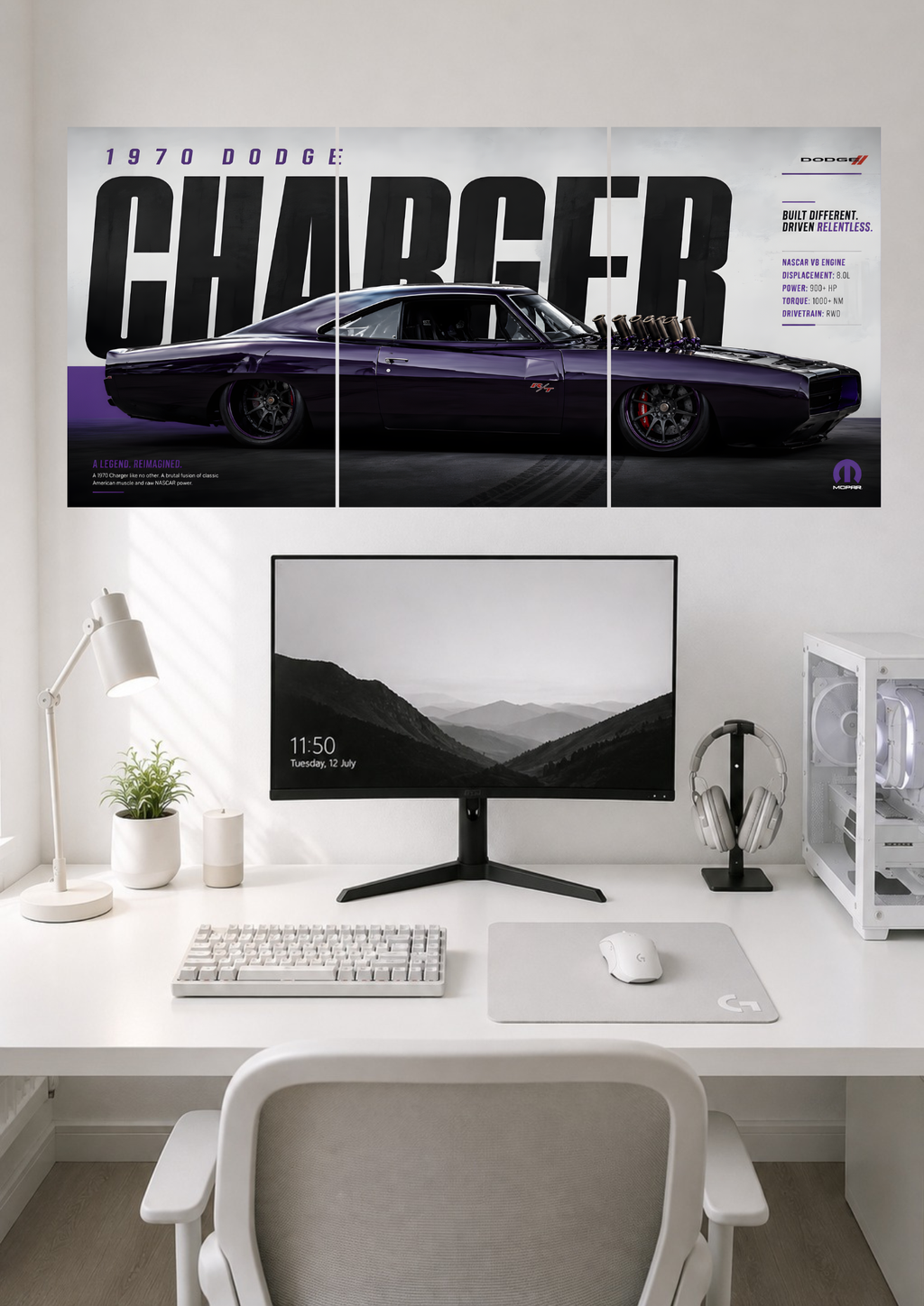 1970 DODGE CHARGER RESTOMOD MUSCLE CAR TRIPTYCH POSTER | SPLIT POSTER