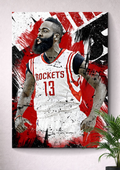 JAMES HARDEN HOUSTON ROCKETS POSTER – #13 GRUNGE SPLATTER EFFECT NBA CANVAS ART PRINT