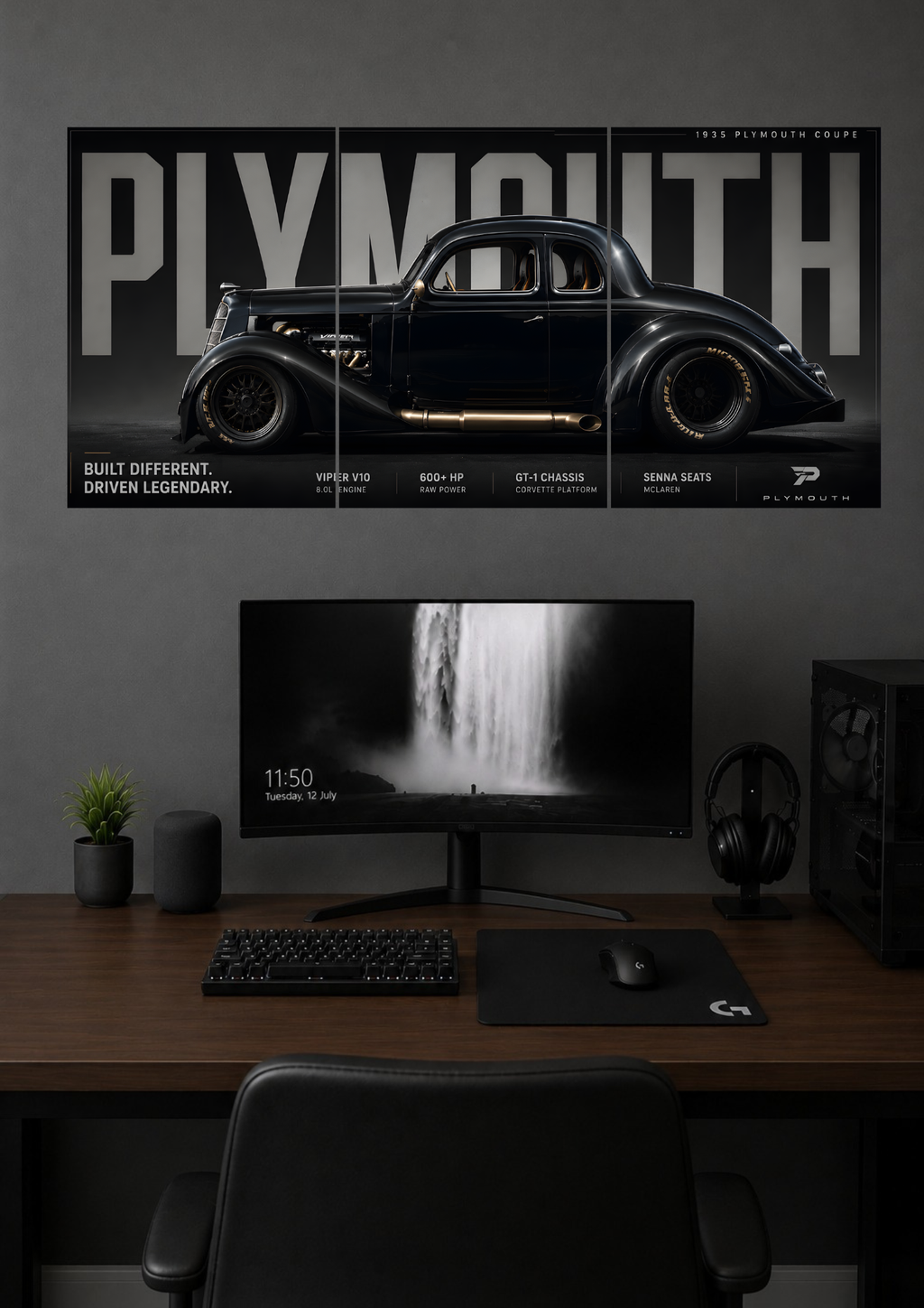 1935 PLYMOUTH COUPE HOT ROD TRIPTYCH CANVAS POSTER | SPLIT POSTER