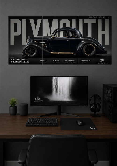 1935 PLYMOUTH COUPE HOT ROD TRIPTYCH CANVAS POSTER | SPLIT POSTER
