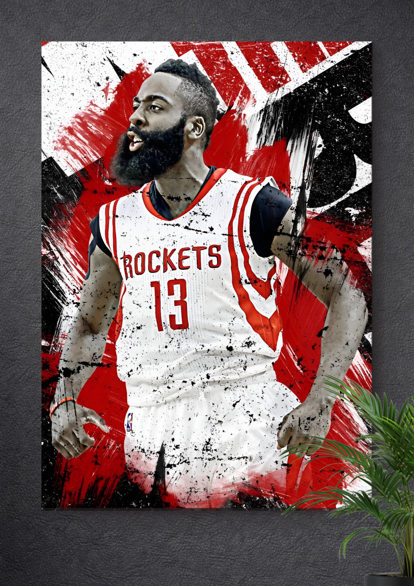 JAMES HARDEN HOUSTON ROCKETS POSTER – #13 GRUNGE SPLATTER EFFECT NBA CANVAS ART PRINT