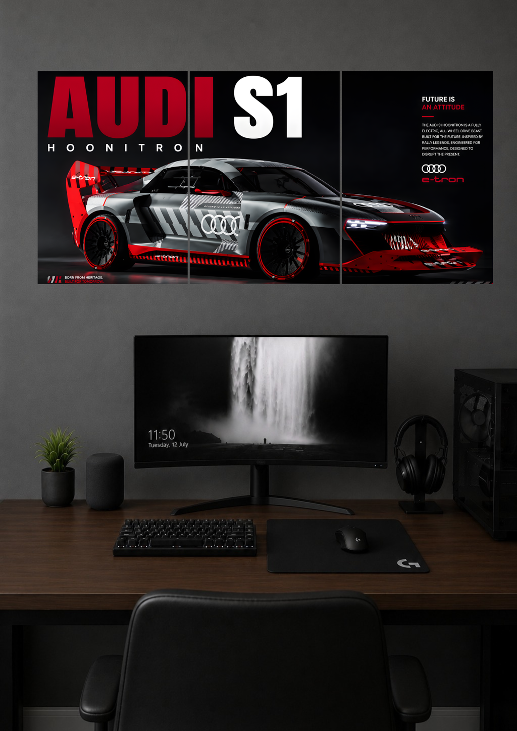 AUDI S1 HOONITRON E-TRON RACING CAR TRIPTYCH CANVAS POSTER | SPLIT POSTER