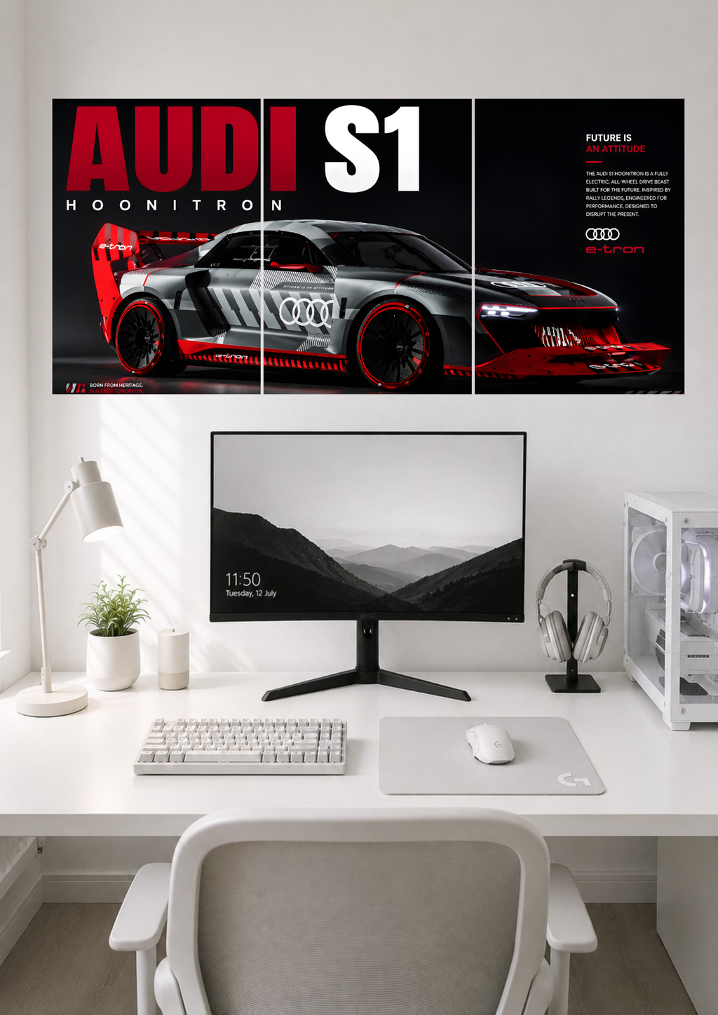 AUDI S1 HOONITRON E-TRON RACING CAR TRIPTYCH CANVAS POSTER | SPLIT POSTER