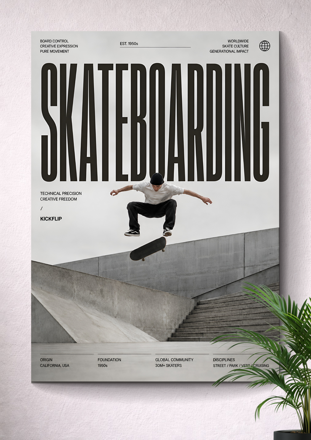 SKATEBOARDING KICKFLIP | URBAN STREET SKATEPARK ART POSTER