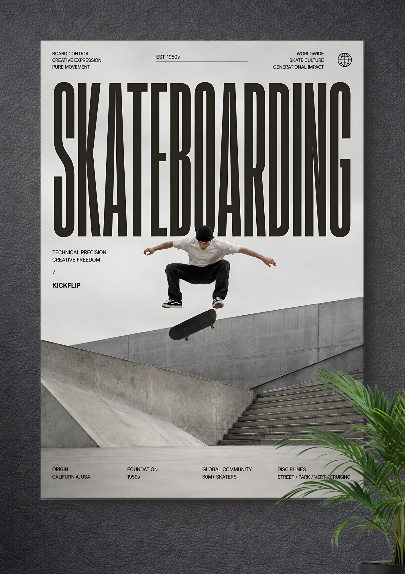 SKATEBOARDING KICKFLIP | URBAN STREET SKATEPARK ART POSTER